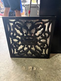 Black Carved Wood Wall Panel with Mirror