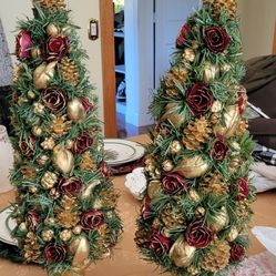 Set Of Two Topiary Christmas Trees