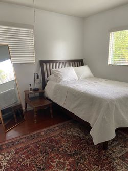 Full Size Solid Dark Wood Bed Frame and Mattress - great condition