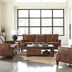 Brand New Genuine Leather Brown Sugar Sofa and Love Seat Set