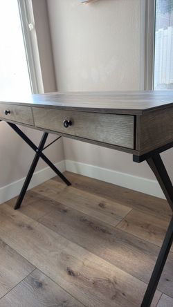 Industrial Wood and Metal Desk with Drawers
