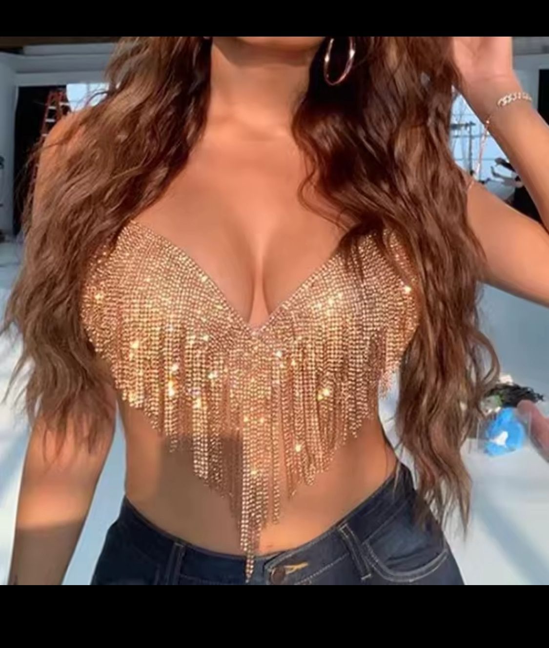 Halter Rhinestone CropWomenSummer Top Corset Tops Night Club Party Fishnet Tank Top Hot