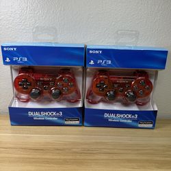 2 PS3 Controllers Red Transparent 