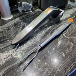 Brookstone Perfect Chef Fork - Digital Meat Thermometer - Motorized Grill Brush