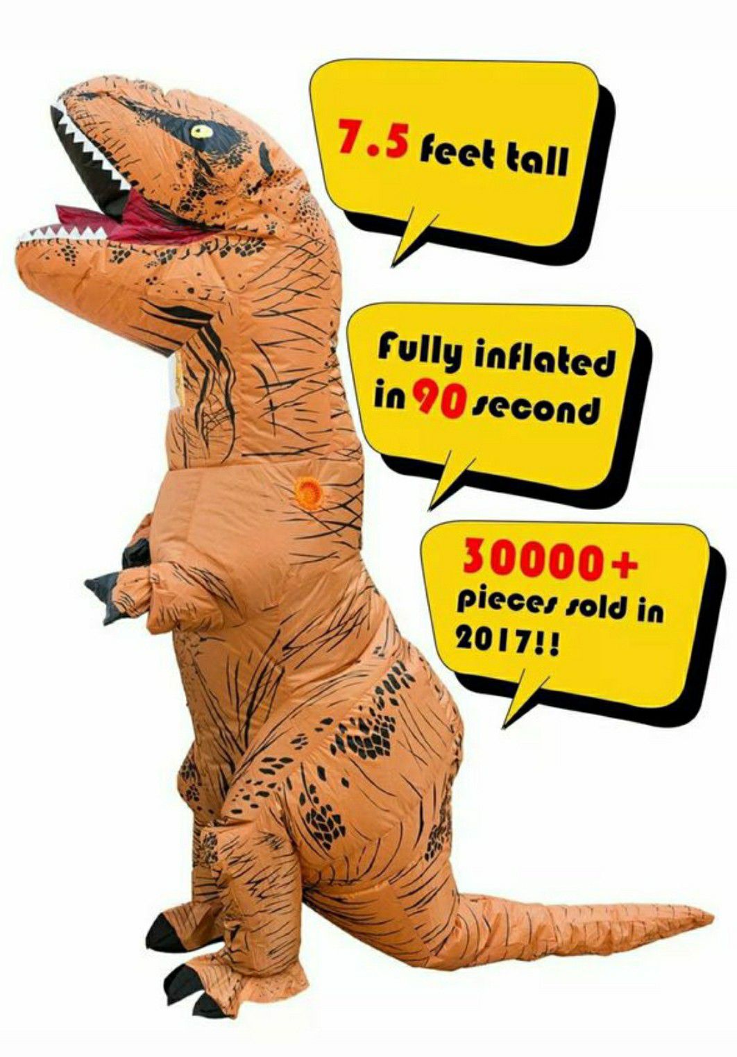 Inflatable t-rex halloween costume dinosaur adult large