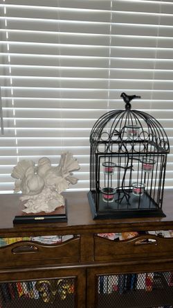 Signed Love Birds and 20" Tealight Decor Bird Cage
