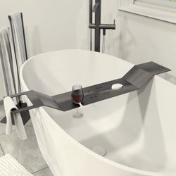 Modern Bath Caddy With Wine Glass Holder