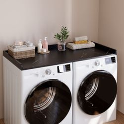 Washer Dryer Countertop, 54" x 27.5" Wood Shelf Topper with Edge, Laundry Cover Guard Organizer for Hamper & Storage-Black Marble