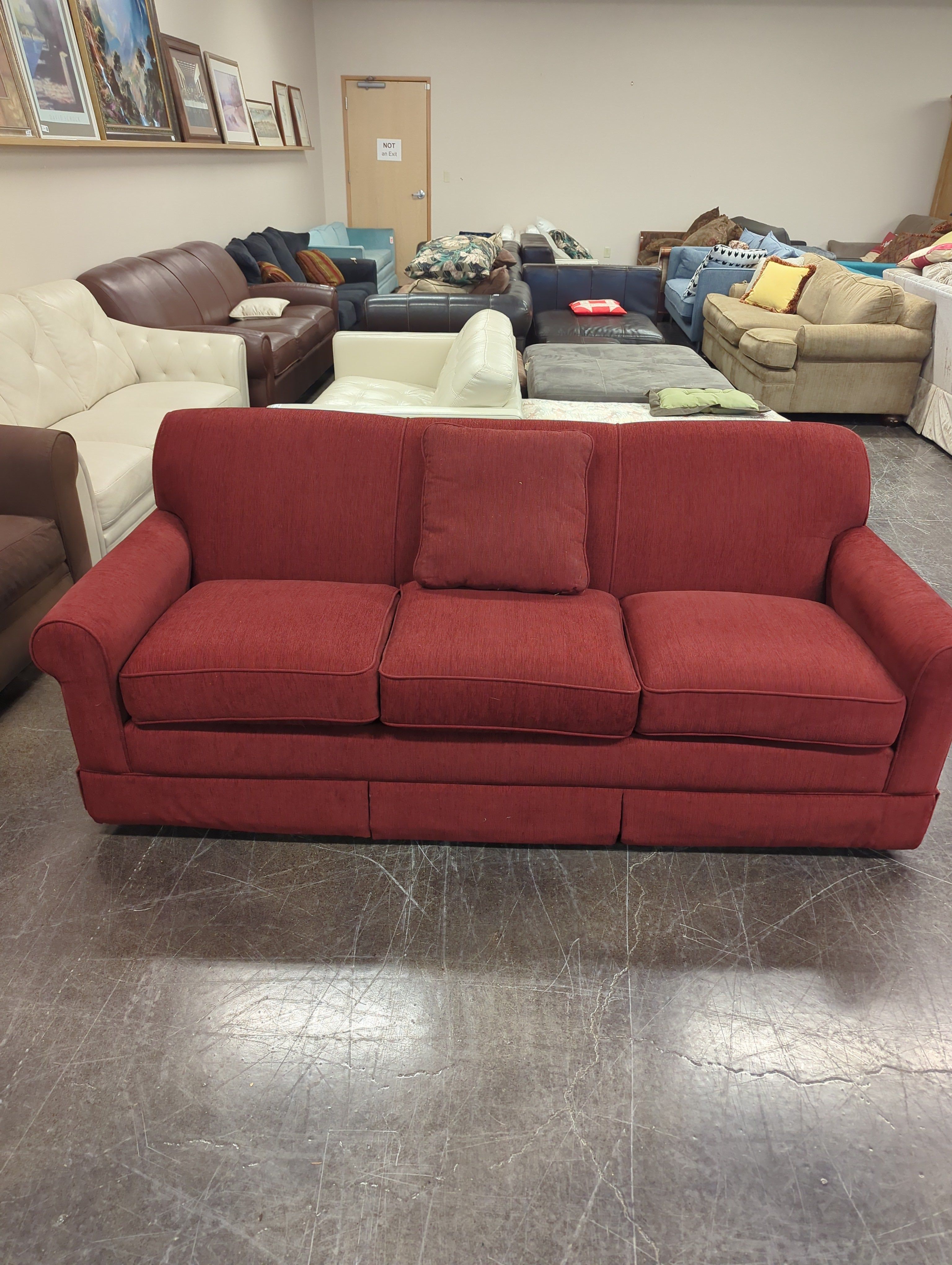Textured LazyBoy Burgundy Fabric Sofa with Wood Legs