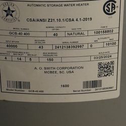 Water Heater 40gal