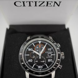 Citizen Brycen CA0649-14E Eco-Drive Chronograph Black Dial Leather Strap Watch
