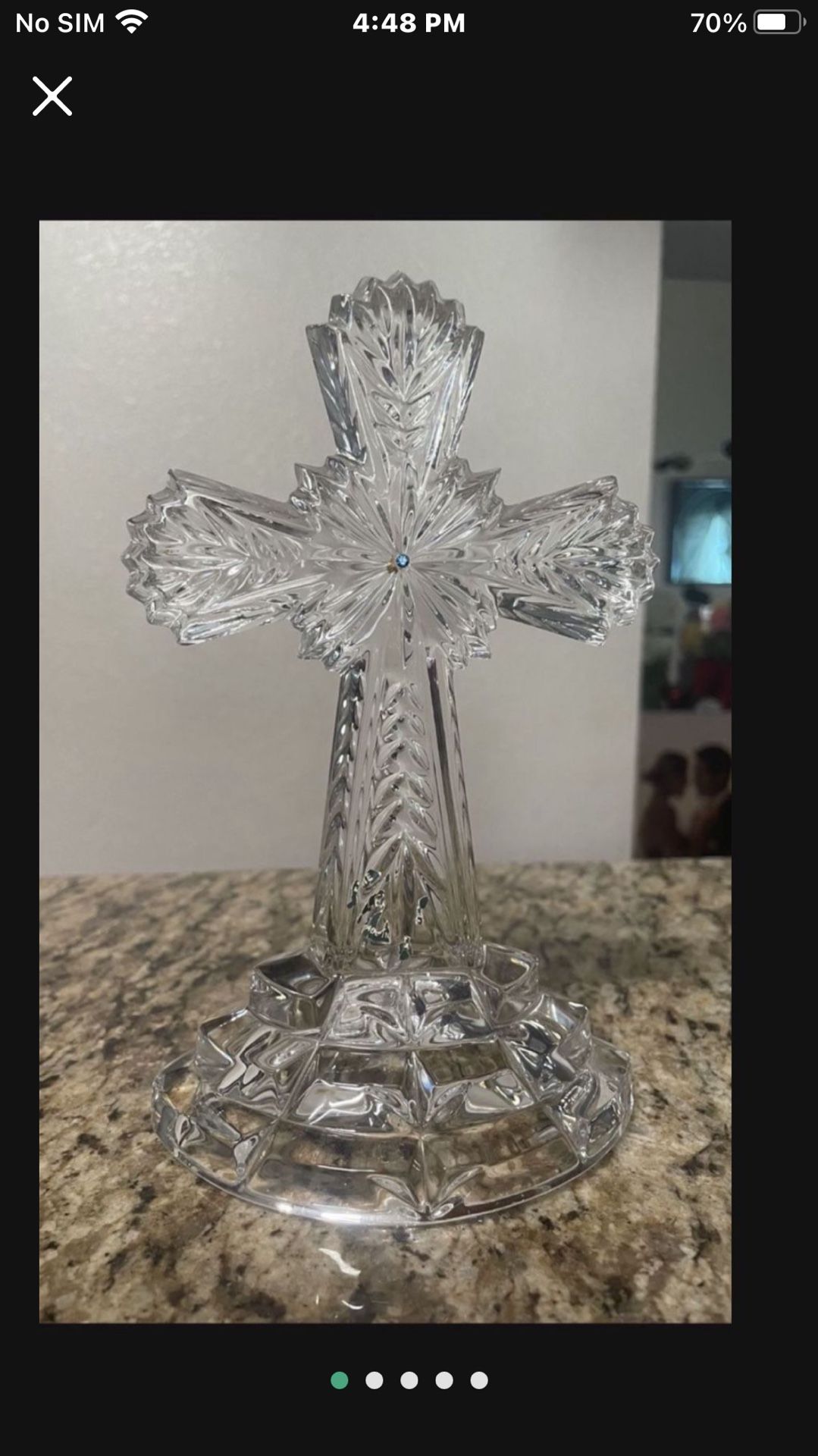 Vintage German LENOX Jeweled Crystal Cross 8" Inspirational Collection Sapphire Blue