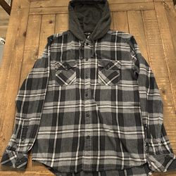 Quicksilver Mens Large Flannel Hoodie Shirt  Plaid Button Up