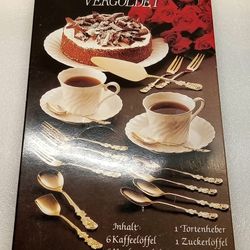 KAFFEEBESTECK VERGOLDET Germany Rose Pattern Gold Plated Dessert Flatware Set 