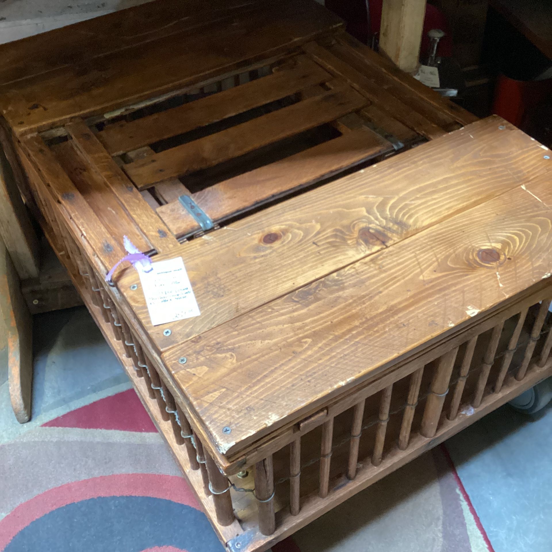 Repurposed Vintage Chicken Crate Coop -> Coffee Table On Wheels