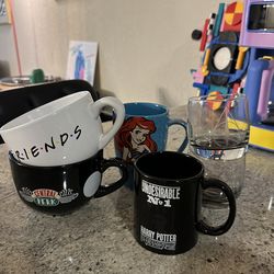 Pop Culture Mug & Glassware Lot – Friends, Disney, Harry Potter (6 Pieces)