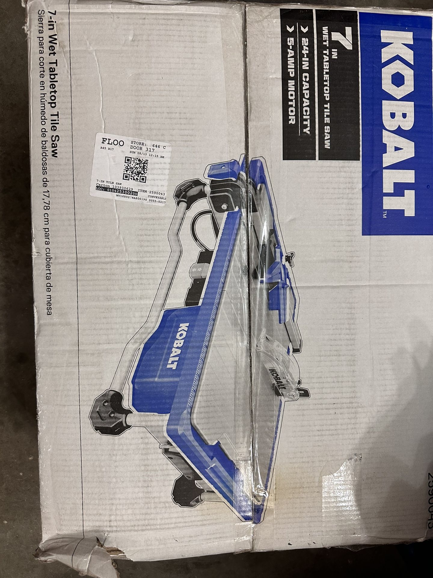 Kobalt tile saw 7”, 5amp, 24”