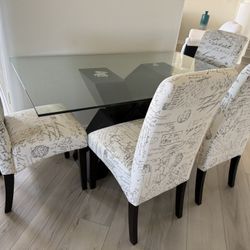 Rectangular Glass Top Dining Table Set