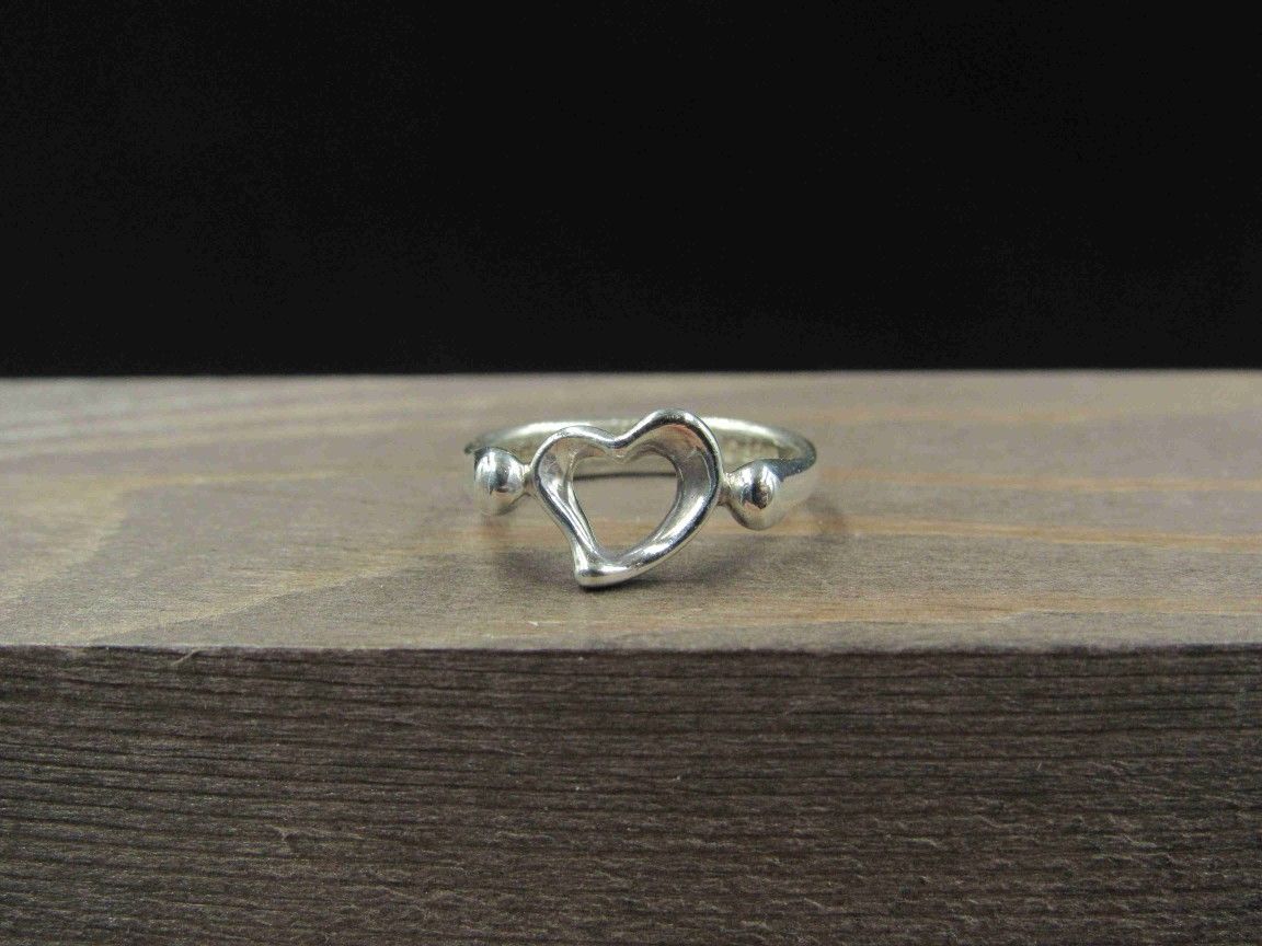 Size 5.25 Sterling Silver Tiffany & Co Heart Band Ring Vintage Statement Engagement Wedding Promise Anniversary Bridal Cocktail