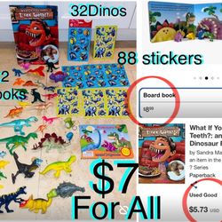 $7 For Sll bundle of Dinosaur 🦖 32 figures,2 kids books, 88 stickers pack