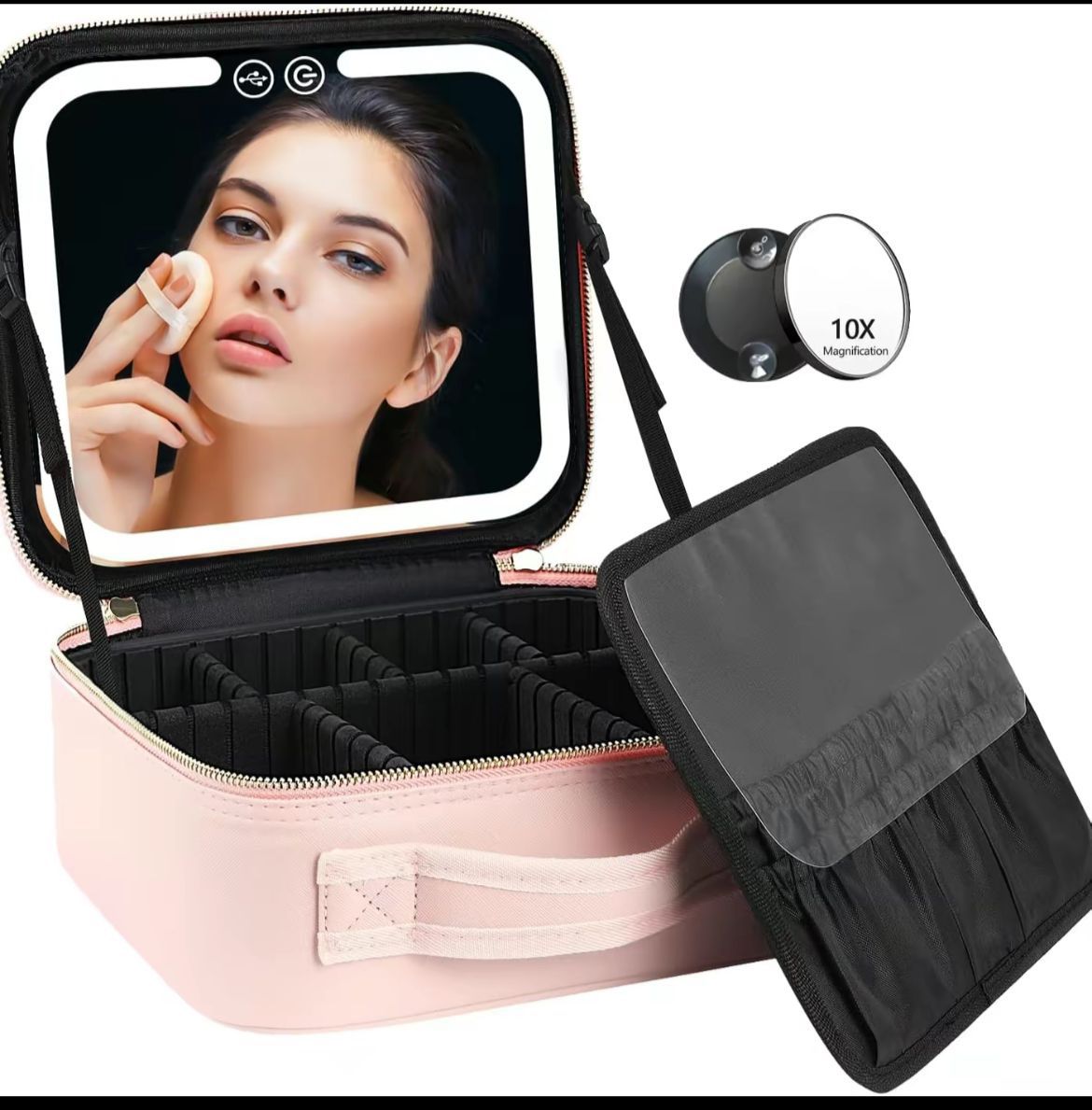 Travel Makeup Bag with LED Mirror 3 Color Setting Cosmetic Makeup Box Organizer 