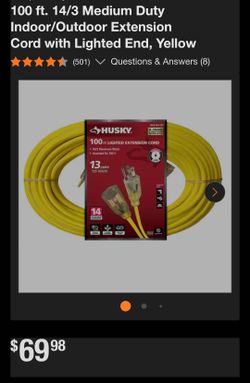 Husky 100 ft 14-Gauge Extension Cord Yellow