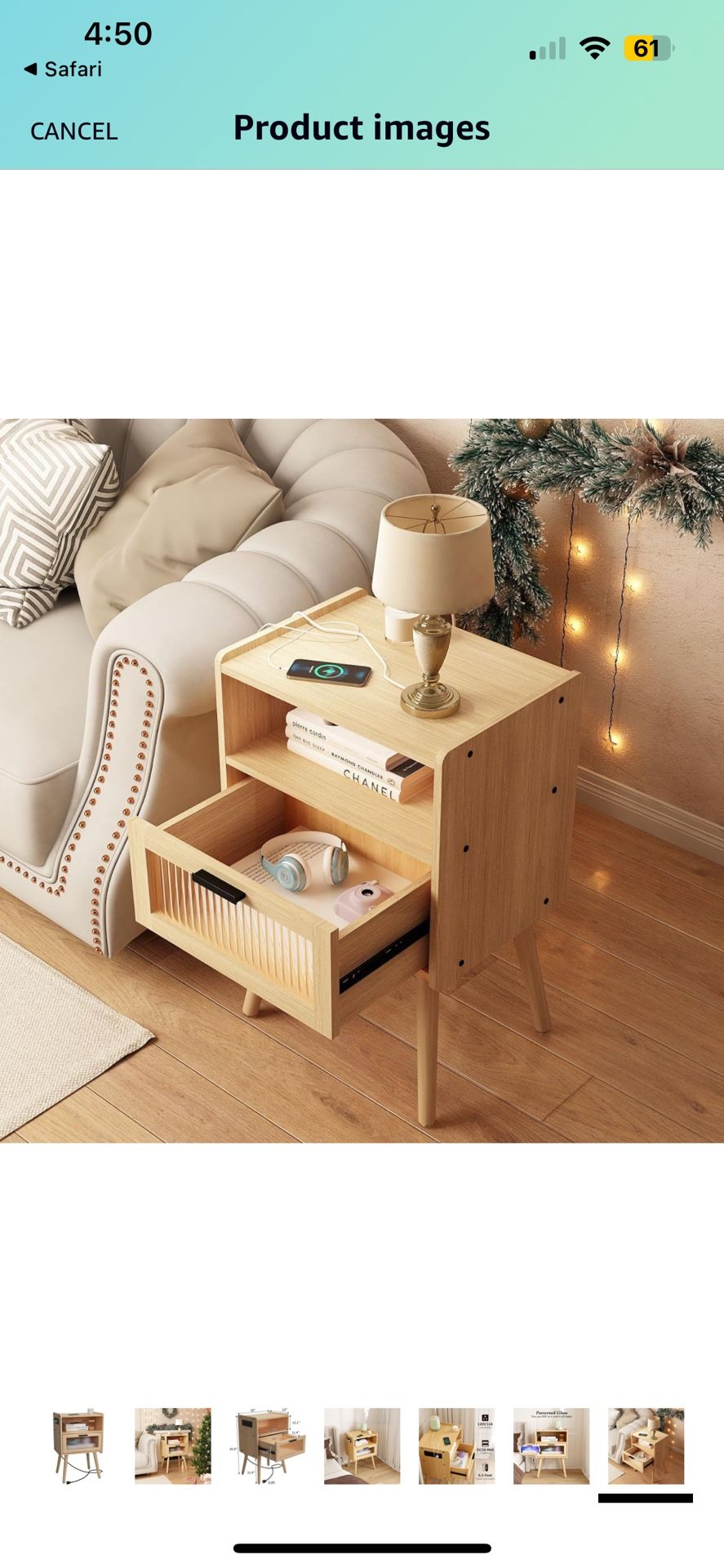 Mid Century Modern Nightstand with Charging Station