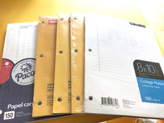 College ruler 3 hole filler paper 8 X 10 1/2. 5 of them. 4 are set of 120 sheets and one is 150 sheets.