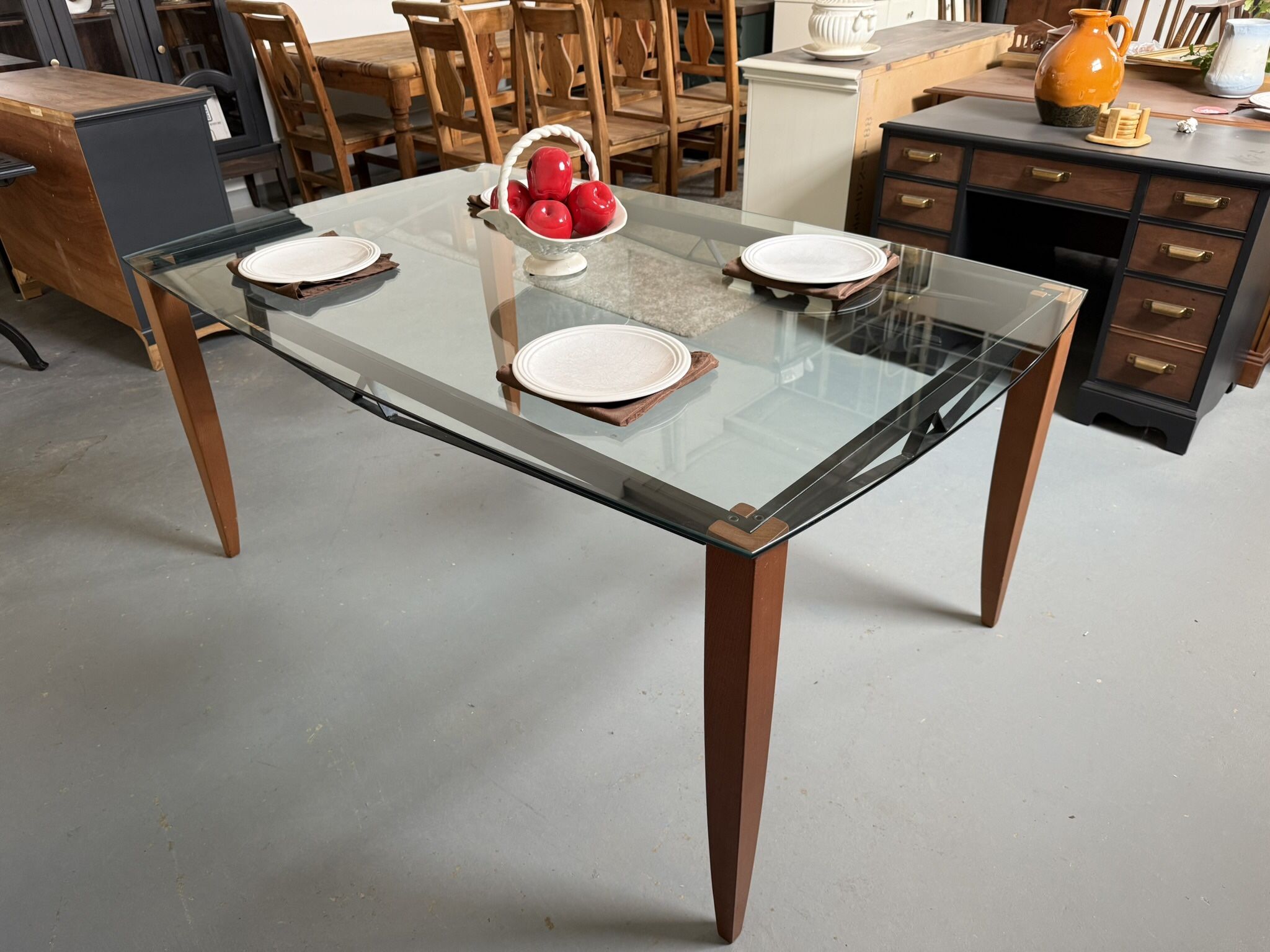 Glass Top Walnut Dining Table (Delivery Available)