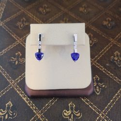 14 K W Gold Natural Tanzanite 4A Color Earrings 