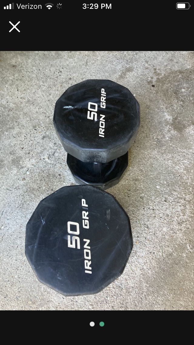Pair Of 50 Lb Iron Grip Urethane Dumbbells