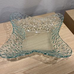 Kirkland’s Pinched Square Pebble Green Glass  Decorative Bowl