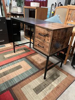 Small Industrial Acacia Wood Desk with 2 Drawers