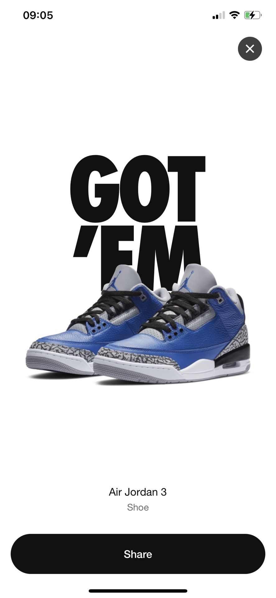 Air Jordan 3 Game Royal sz 10.5