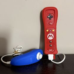 OEM Nintendo Wii Motion Plus Mario Remote Controller Red Sleeve Nunchunk Tested