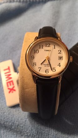 Timex watch with black leather band
