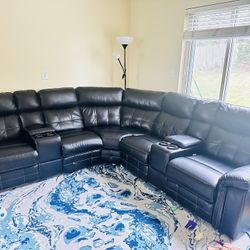 Faux Leather Power Reclining Couch With Led Lights