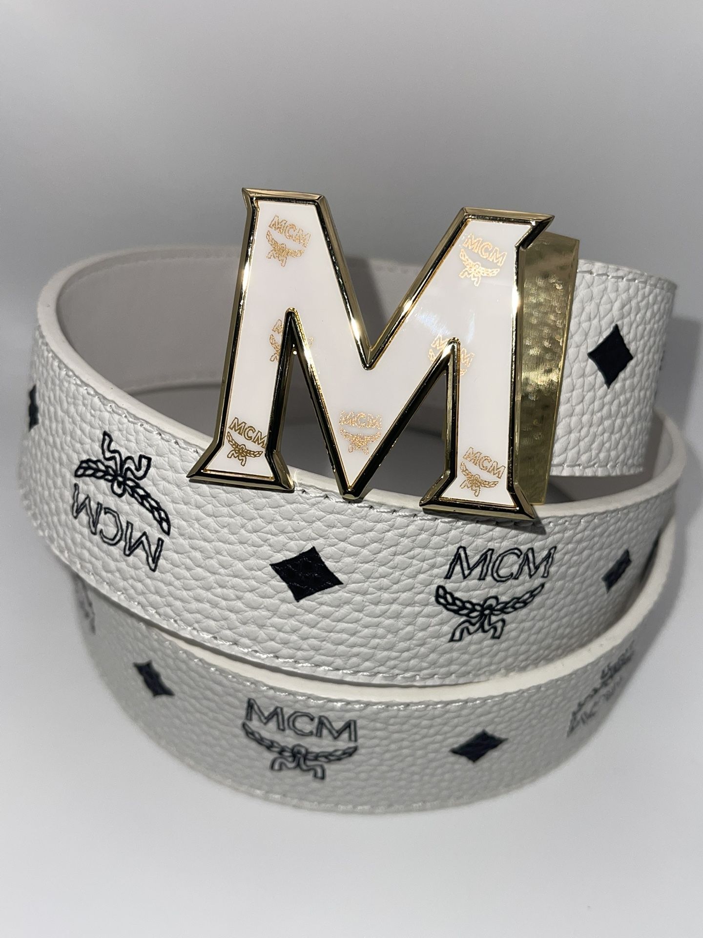 MCM White Leather Belt