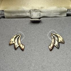 14K Solid Gold Multi-tone Diamond Etched Earrings YG/WG/RG .5g