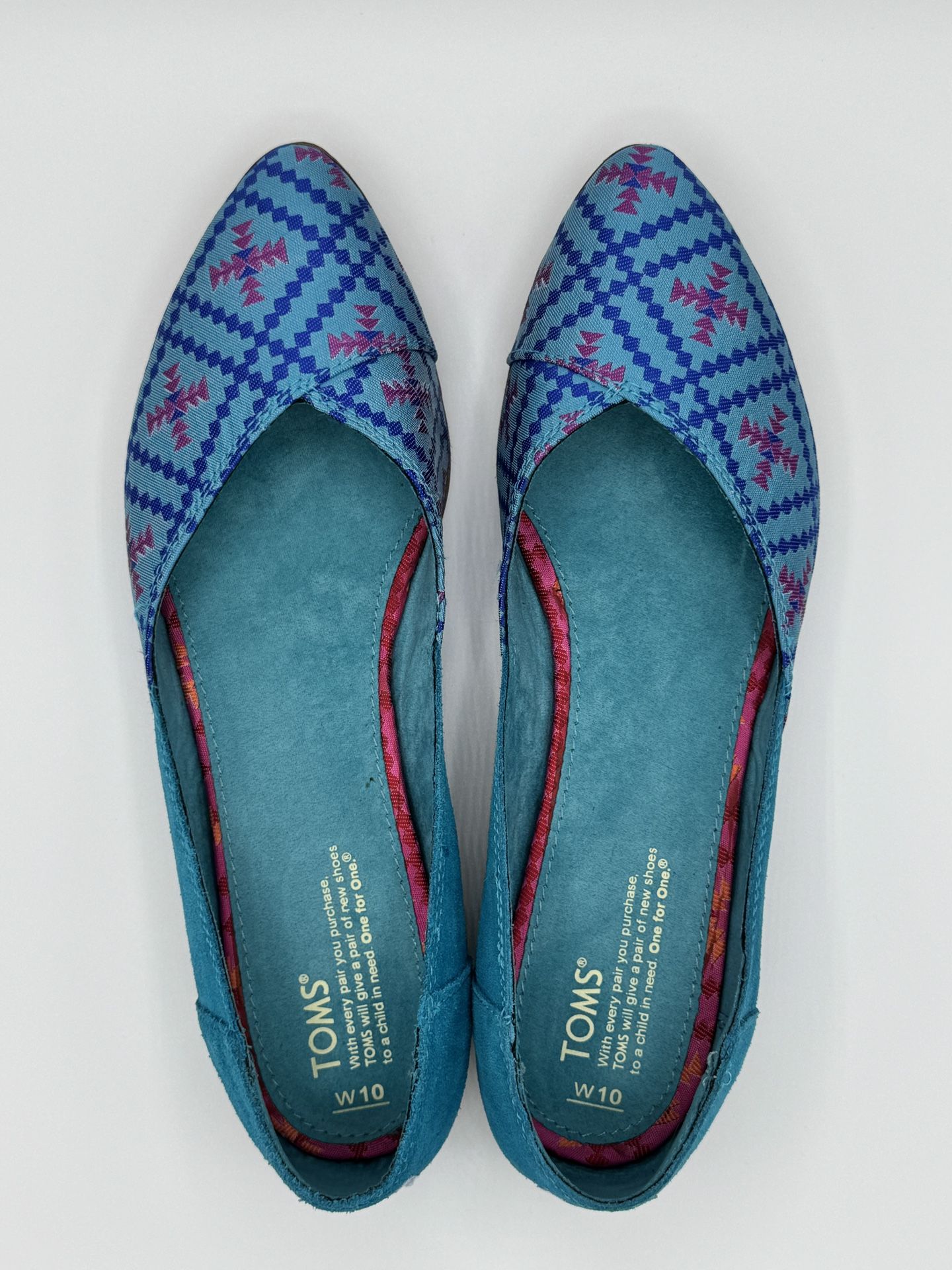 BRAND NEW Toms Jutti Flat Shoes Blue Algiers Suede Slip On Aztec Pointed Toe W10