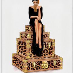 Stupell Industries Stylish Gal and Suitcases Canvas Wall Art design by Ziwei Li, 48 x 36  Color: Gold Frame Type: Wrapped Canvas Size: 48L" x 36W"  Si