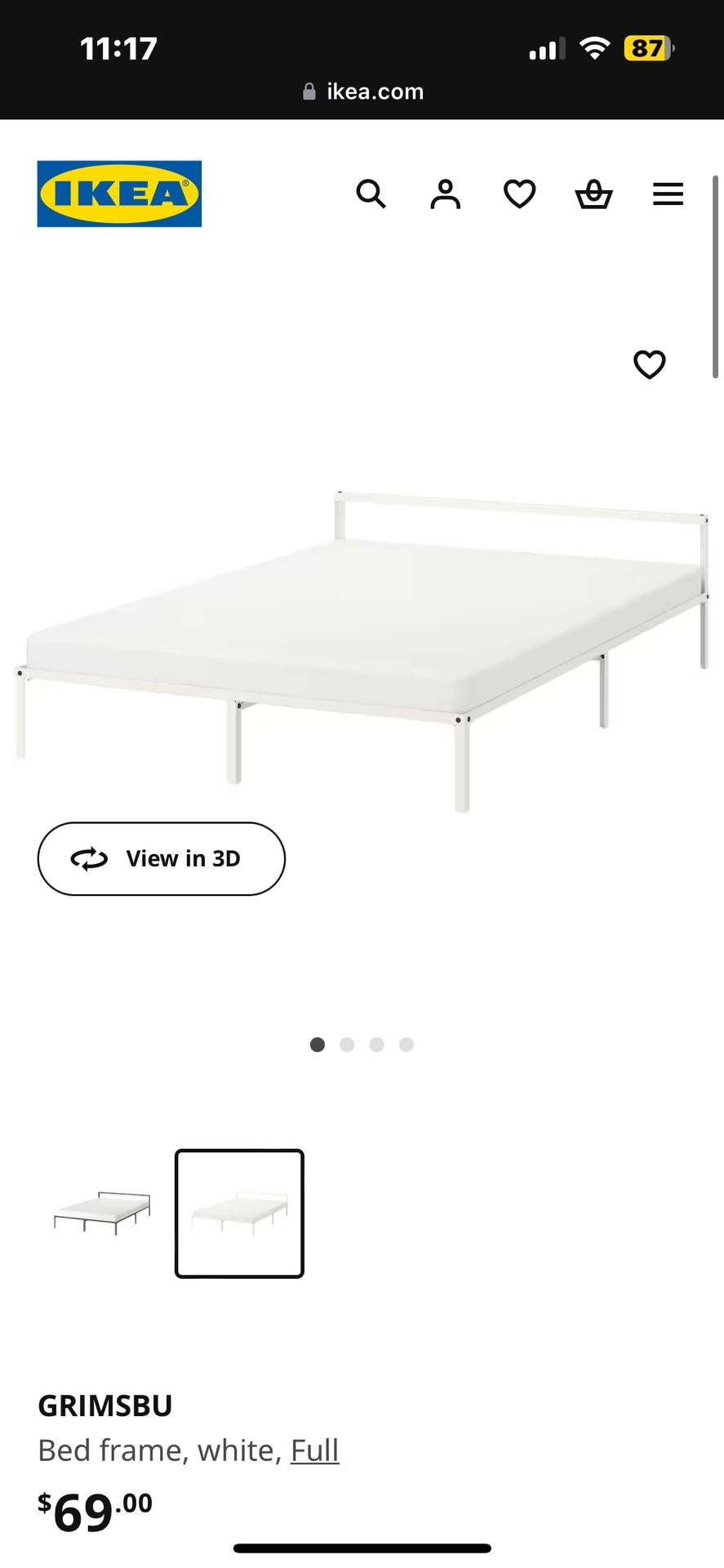 IKEA Grimsbu FULL White Bed Frame