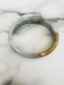Natural Jade Bangle Bracelet — Green & Brown Tones