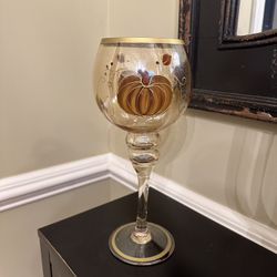 Handblown Glass candle holder 3D Pumpkin Designs-Fall Decor-15.75" Tall-
