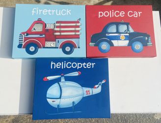 Children’s Room (3) Transportation Vehicles On Canvas Wall Art