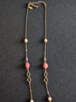 Ann Taylor 19" gold tone necklace Salmon gemstone