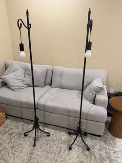 Pair of Vintage Style Black Metal Floor Lamps – Working