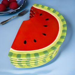 Set Of 6 Ceramic Sur La Table Watermelon Plates 