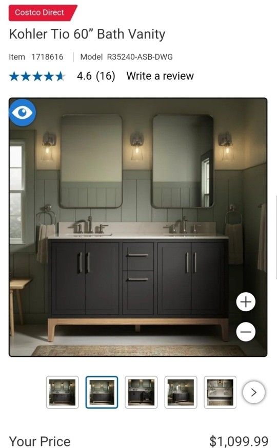 Kohler Tio 60” Bath Vanity (has small damage on the left side of the cabinet) $650