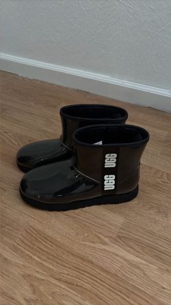 FOR SALE: UGG Black Glossy Mini Rain Boots Size 11